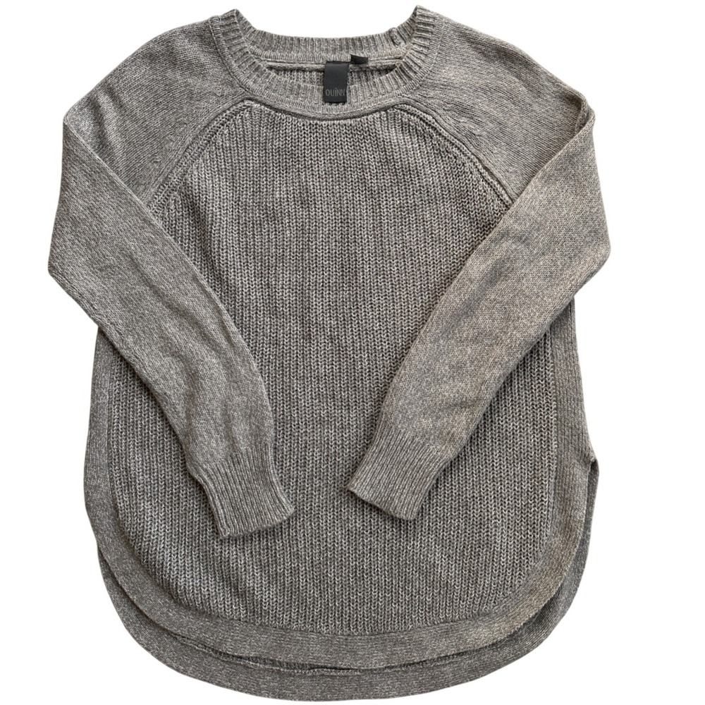 Quinn Shaker Knit Sweater Womens Small Grey Raglan Curved Hem Excellent